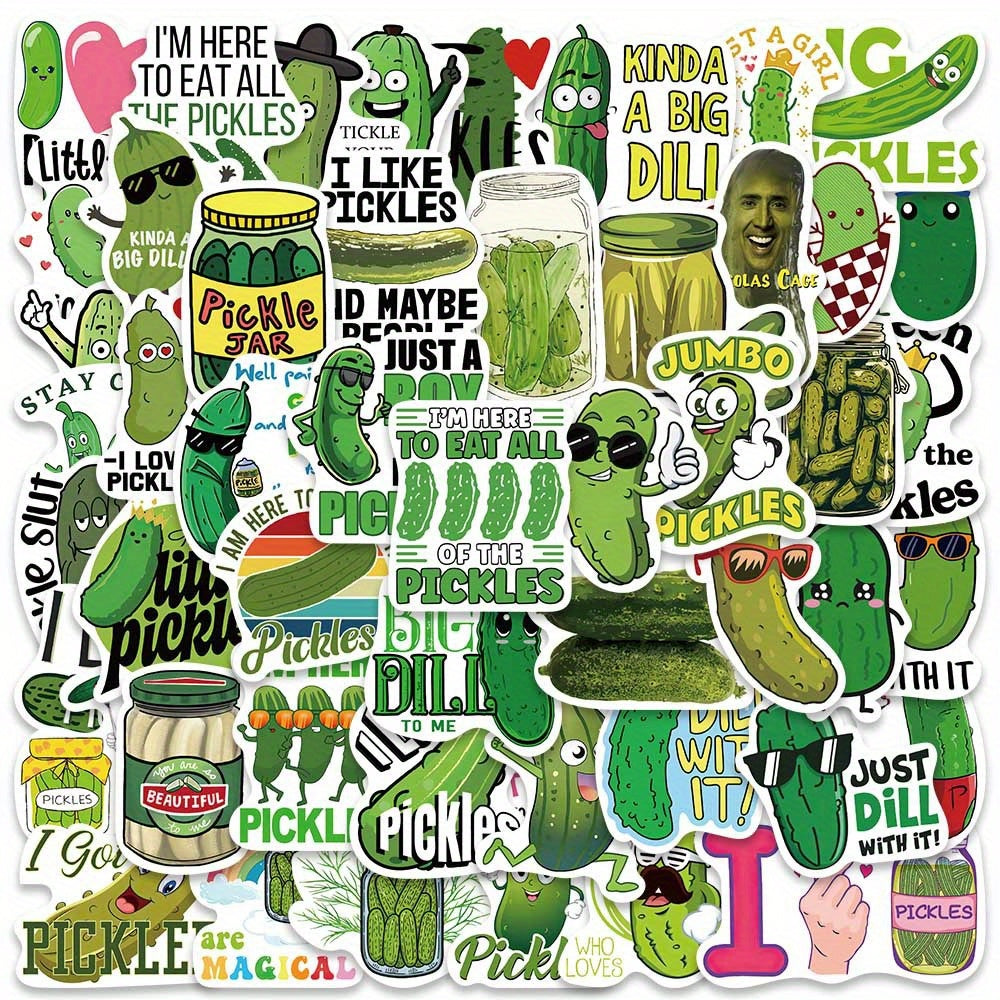 50pcs Pickle Stickers Waterproof Laptop Water Bottle Meme Stickers