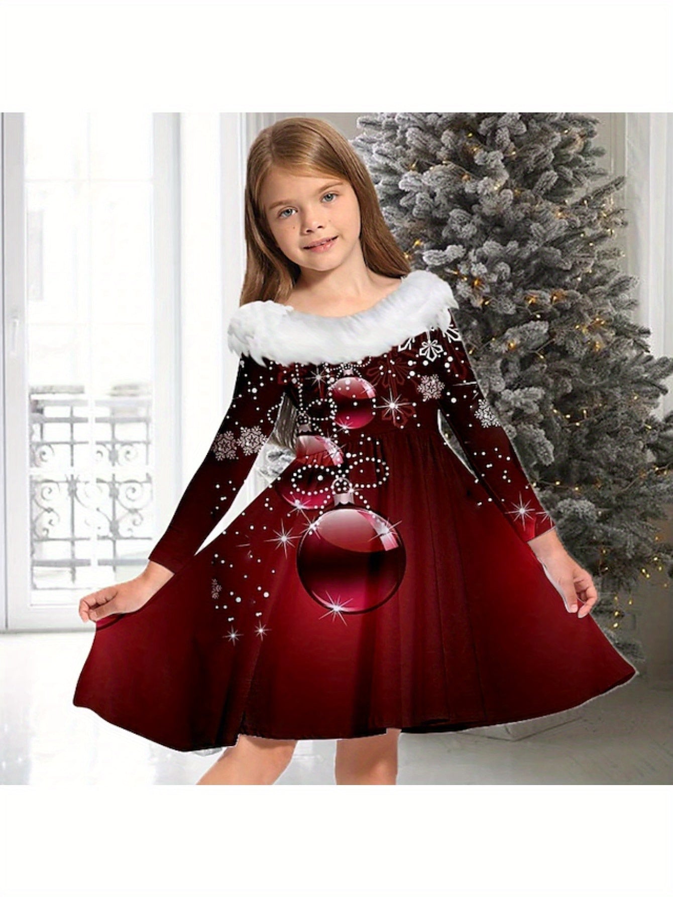 Girls Jingle Bell Long Sleeve Dress Christmas Gift