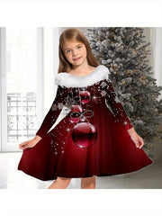 Girls Jingle Bell Long Sleeve Dress Christmas Gift