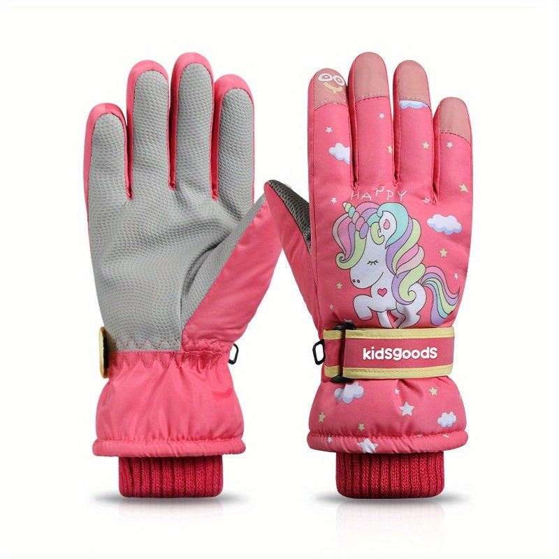 Kids Winter Snow Playing Waterproof Gloves Boys Girls Warm Thick Skiing Gloves
