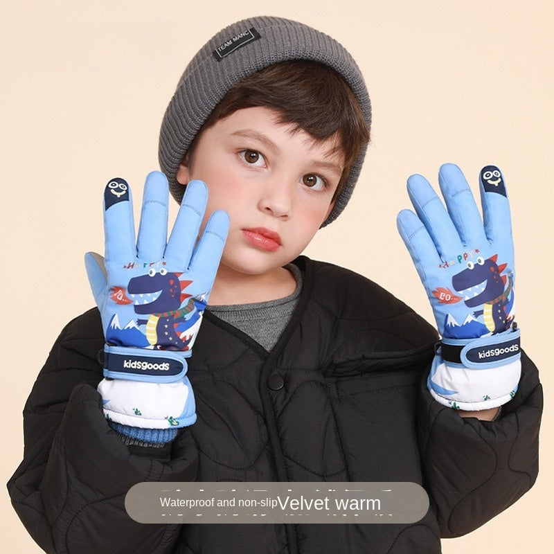 Kids Winter Snow Playing Waterproof Gloves Boys Girls Warm Thick Skiing Gloves