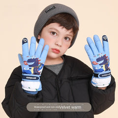 Kids Winter Snow Playing Waterproof Gloves Boys Girls Warm Thick Skiing Gloves