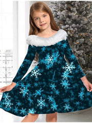 Snowflake & Fire Work Plush Collar Dress for Christmas
