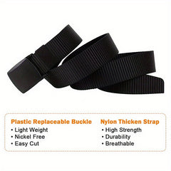Men's Baseball Belt w/ Automatic Buckle, Solid Nylon Belt for Outdoor Activities