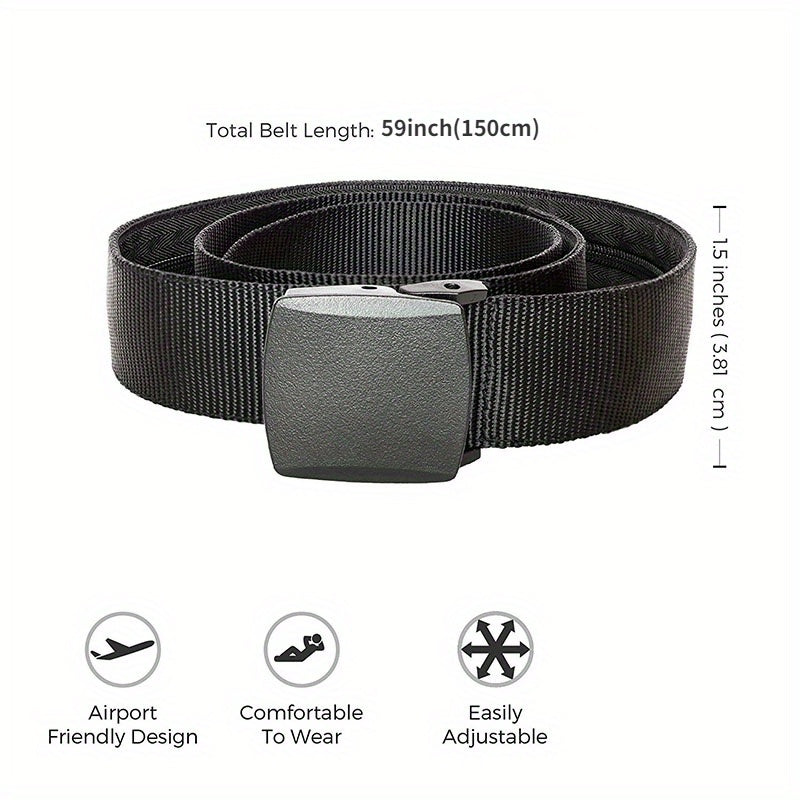 Men's Baseball Belt w/ Automatic Buckle, Solid Nylon Belt for Outdoor Activities