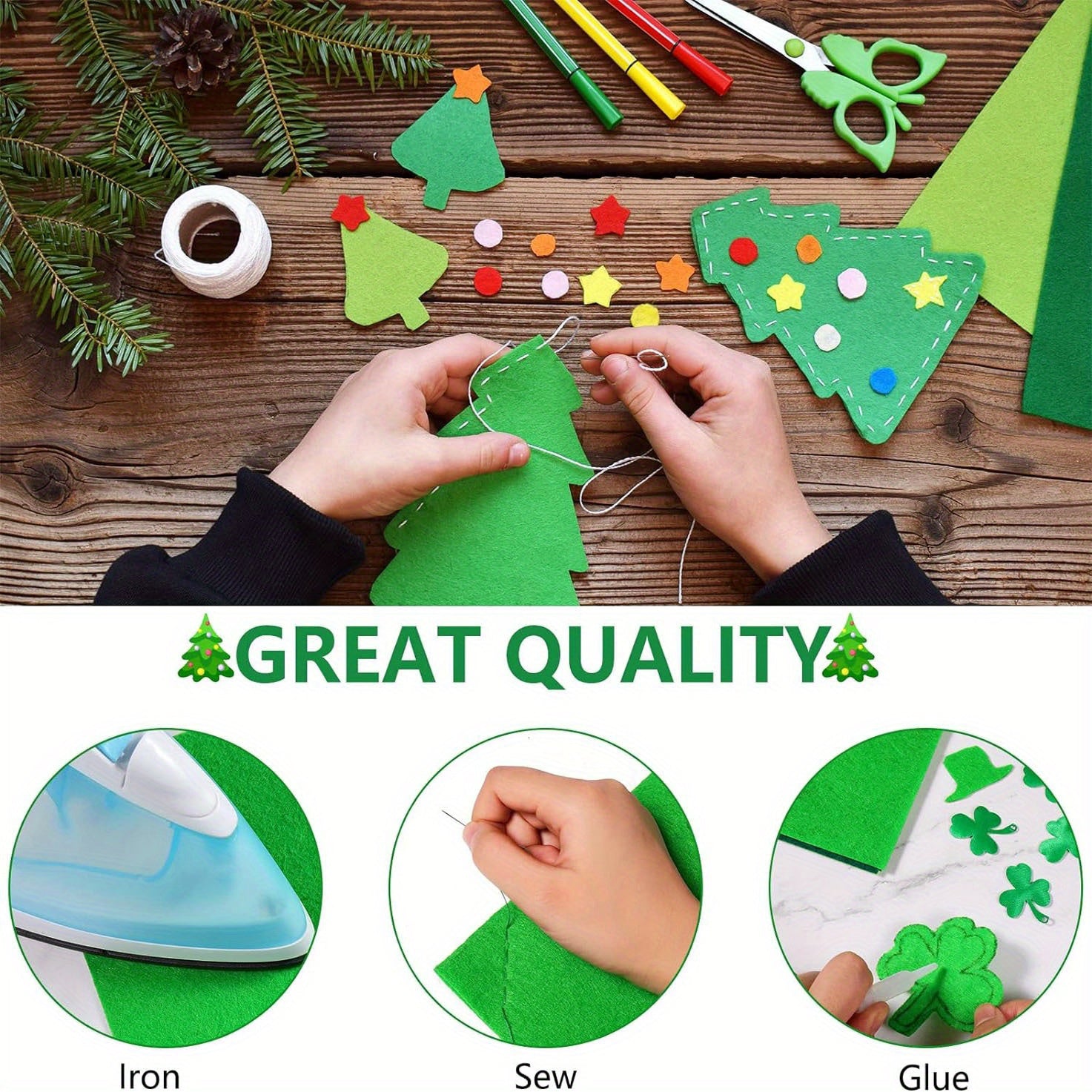 20pcs Christmas Green Felt Fabric Sheets Non Woven Assorted Felt Fabrics Squares