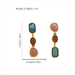 Colorful Synthetic Gemstone Dangle Earrings Retro Plated Jewelry