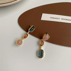 Colorful Synthetic Gemstone Dangle Earrings Retro Plated Jewelry