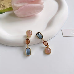 Colorful Synthetic Gemstone Dangle Earrings Retro Plated Jewelry