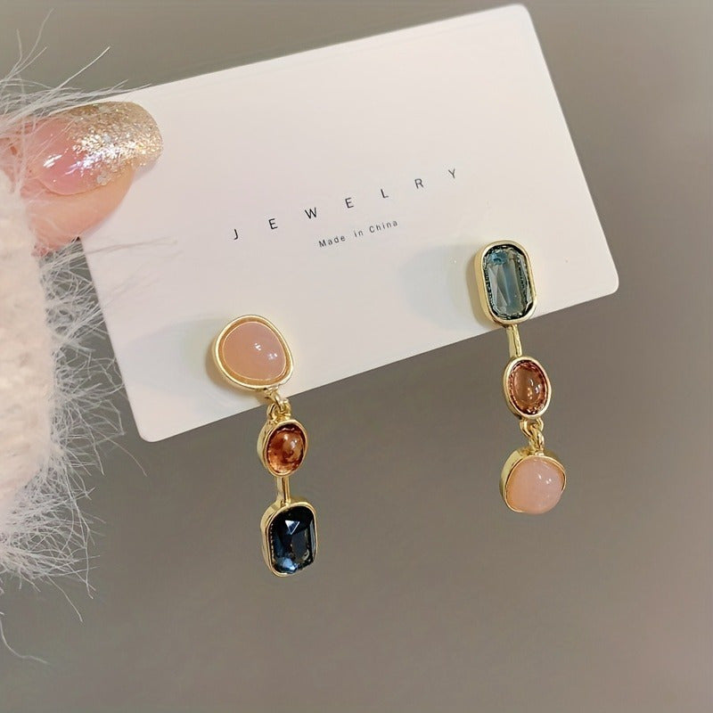 Colorful Synthetic Gemstone Dangle Earrings Retro Plated Jewelry