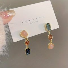 Colorful Synthetic Gemstone Dangle Earrings Retro Plated Jewelry