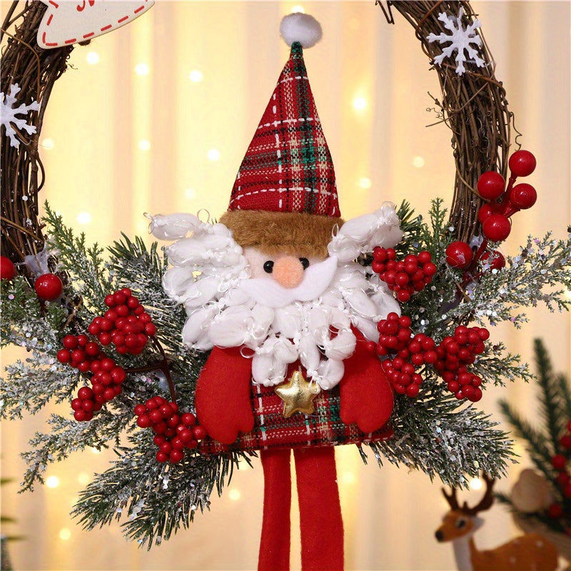 Christmas Gnome Wreath For Front Door Santa Claus Cartoon Doll Door Hanger