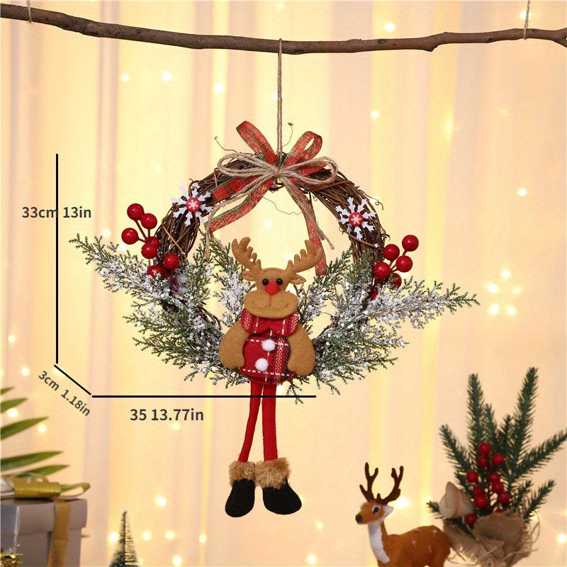 Christmas Gnome Wreath For Front Door Santa Claus Cartoon Doll Door Hanger