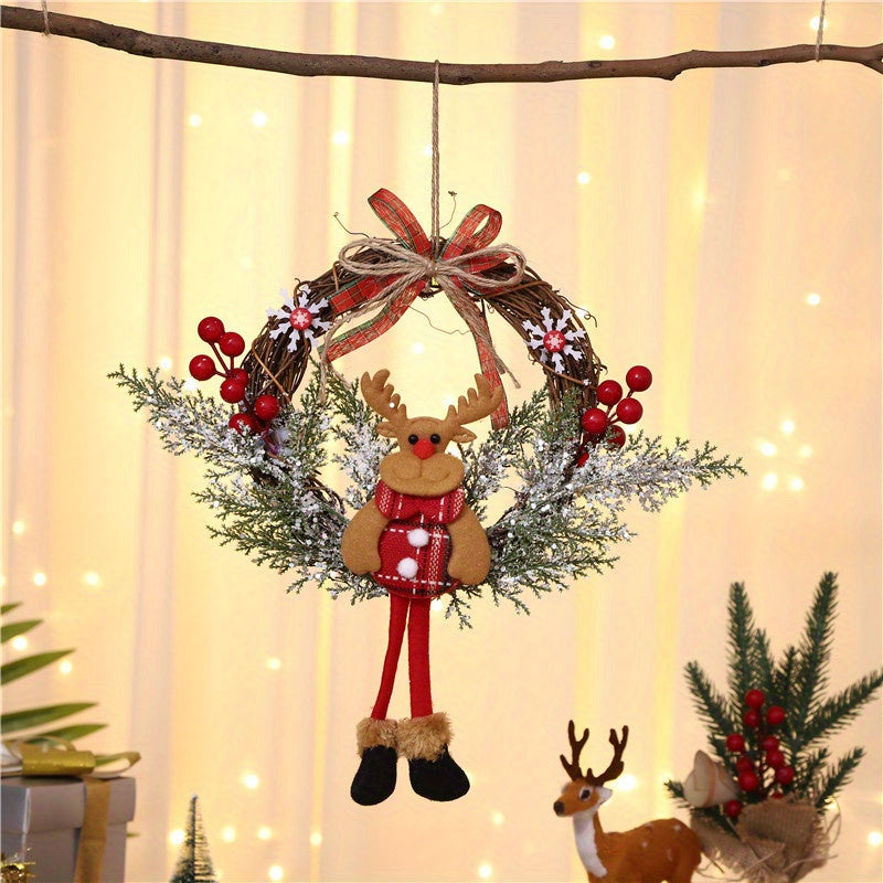 Christmas Gnome Wreath For Front Door Santa Claus Cartoon Doll Door Hanger