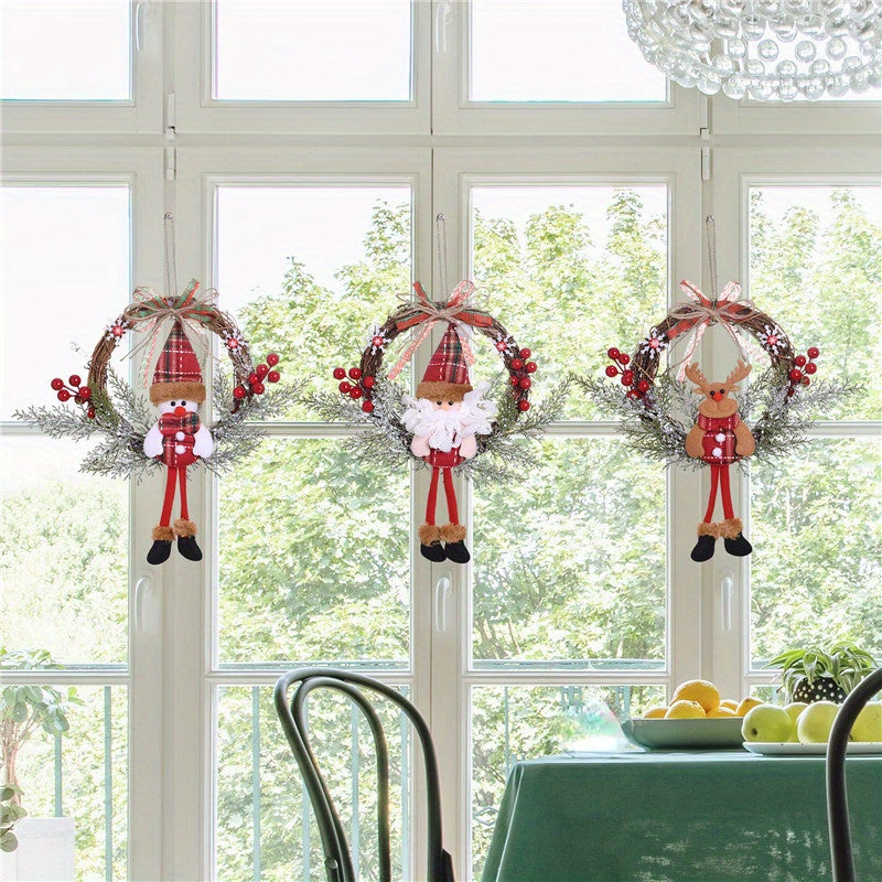 Christmas Gnome Wreath For Front Door Santa Claus Cartoon Doll Door Hanger