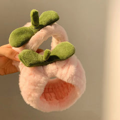 Pink Peach Plush Face Washing Hair Hoop Wrist Band Non slip Head Hoop