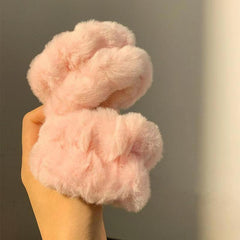 Pink Peach Plush Face Washing Hair Hoop Wrist Band Non slip Head Hoop