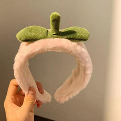 Pink Peach Plush Face Washing Hair Hoop Wrist Band Non slip Head Hoop