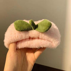 Pink Peach Plush Face Washing Hair Hoop Wrist Band Non slip Head Hoop