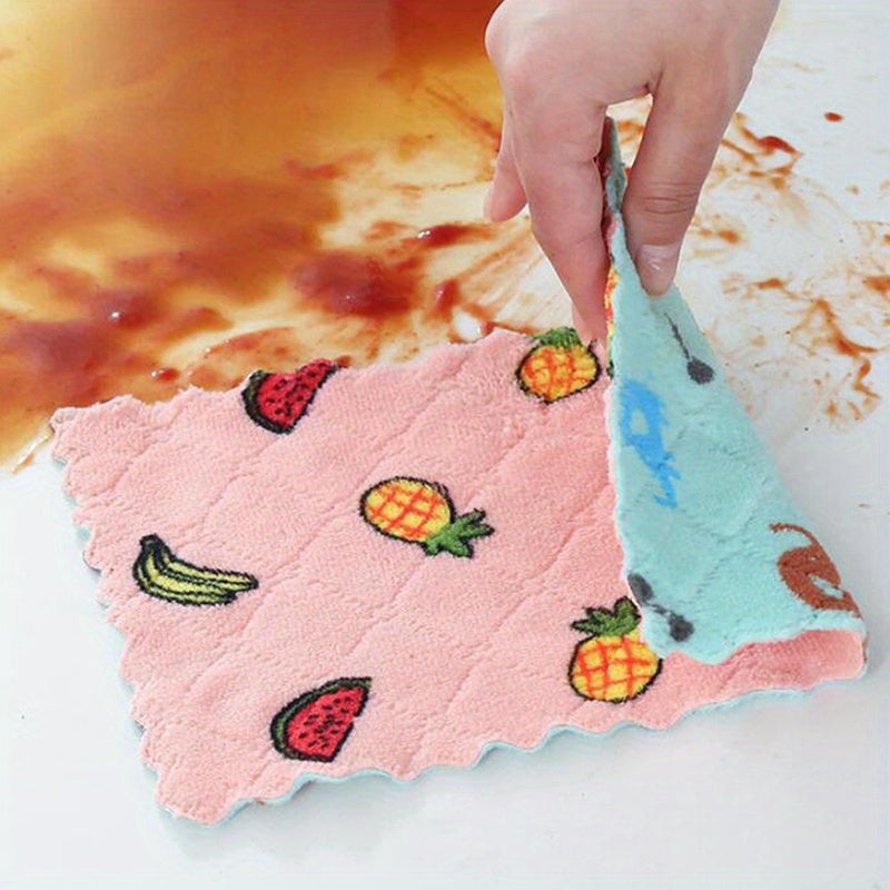 6pcs Kitchen Dishcloths Absorbent Coral Fleece Cleaning Cloths