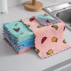 6pcs Kitchen Dishcloths Absorbent Coral Fleece Cleaning Cloths