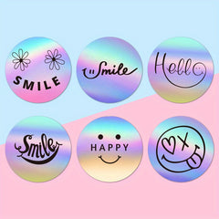 500pcs 1 inch 8 Stickers Laser Smiley Stickers Thank You Label Stickers