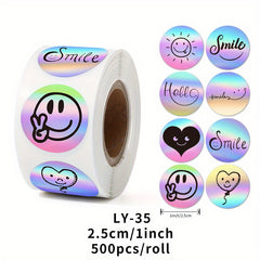 500pcs 1 inch 8 Stickers Laser Smiley Stickers Thank You Label Stickers