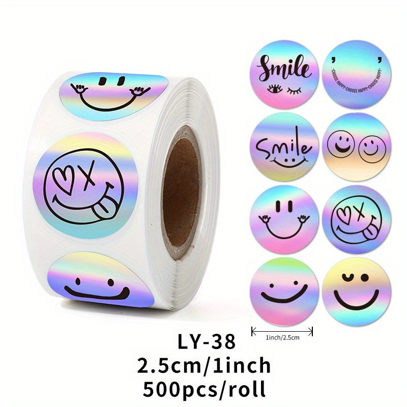 500pcs 1 inch 8 Stickers Laser Smiley Stickers Thank You Label Stickers