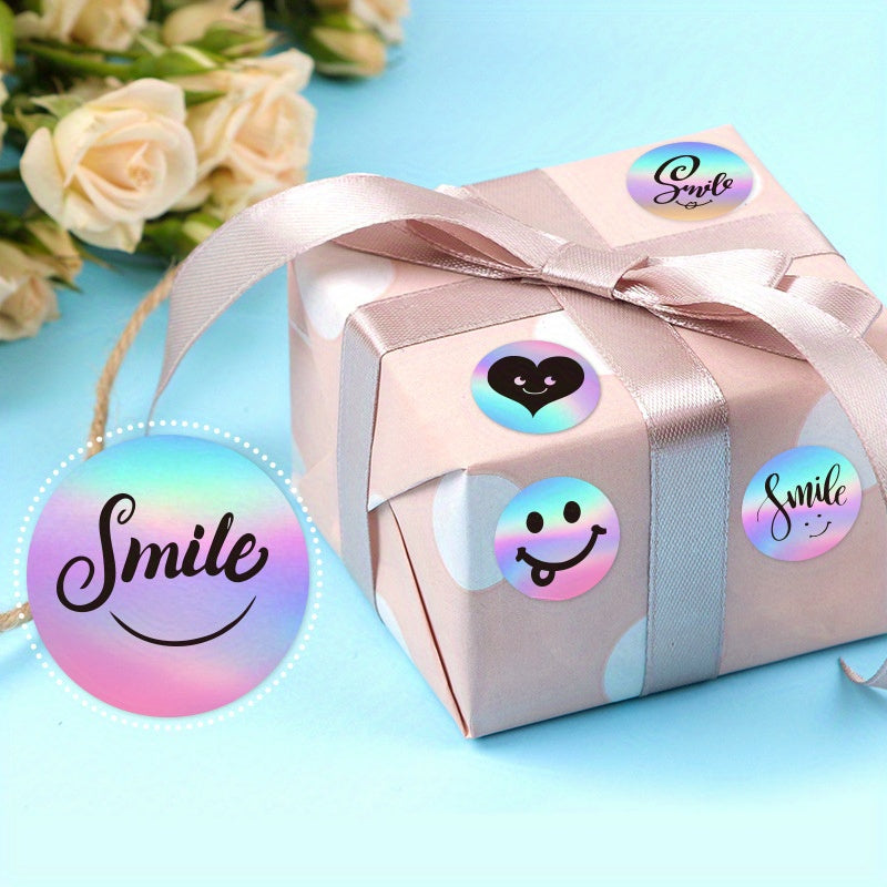 500pcs 1 inch 8 Stickers Laser Smiley Stickers Thank You Label Stickers