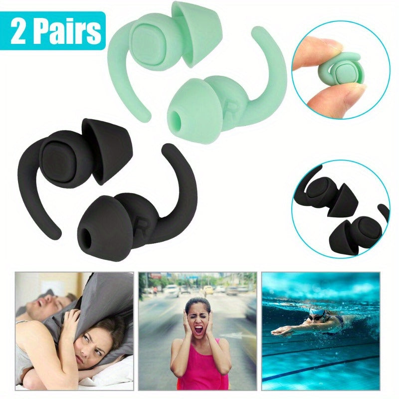 2 Pairs Waterproof Silicone Ear Plugs for Swimming and Sleeping
