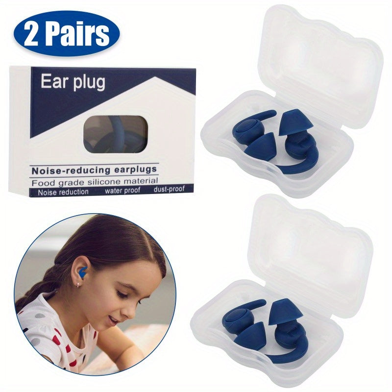 2 Pairs Waterproof Silicone Ear Plugs for Swimming and Sleeping