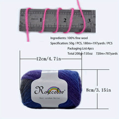 4pcs 100 Wool Yarn Knitted Hand Woven Rainbow Cashmere Woolen Yarn