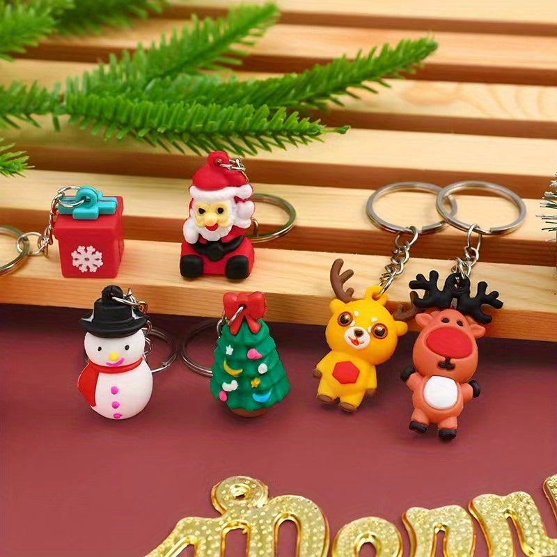 6pcs Christmas Keychain Santa Claus Decor Key Chain Keyring Xmas Gift