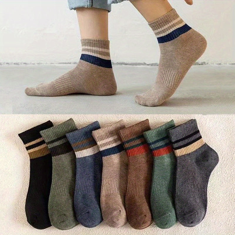 3 Pairs Winter Warm Striped Socks, Thickened Sweat Absorption, Casual