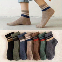 3 Pairs Winter Warm Striped Socks, Thickened Sweat Absorption, Casual