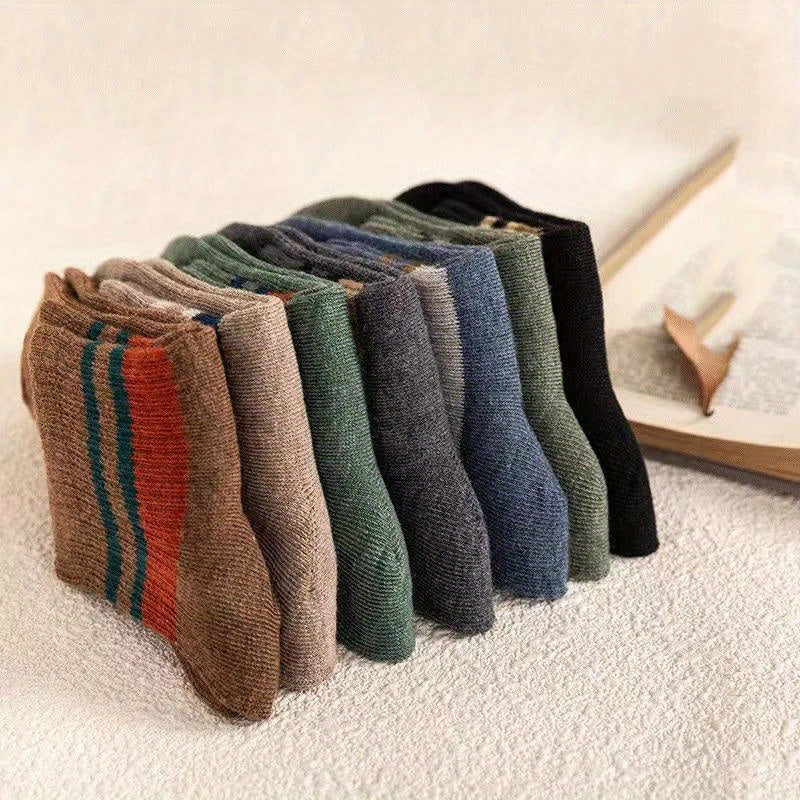 3 Pairs Winter Warm Striped Socks, Thickened Sweat Absorption, Casual