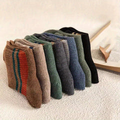3 Pairs Winter Warm Striped Socks, Thickened Sweat Absorption, Casual