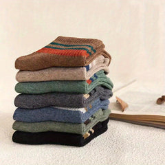3 Pairs Winter Warm Striped Socks, Thickened Sweat Absorption, Casual