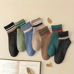 3 Pairs Winter Warm Striped Socks, Thickened Sweat Absorption, Casual