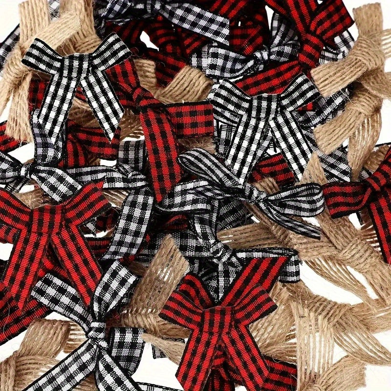 40pcs Christmas Bow Set Red Green Plaid Party Decorations