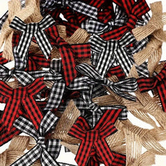 40pcs Christmas Bow Set Red Green Plaid Party Decorations