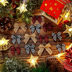 40pcs Christmas Bow Set Red Green Plaid Party Decorations
