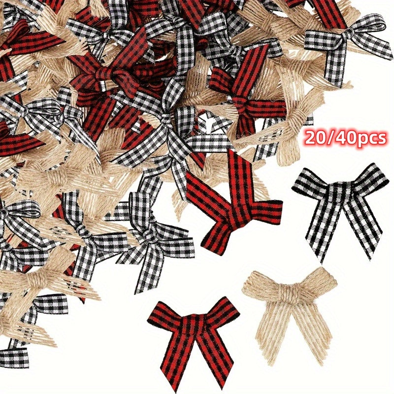 40pcs Christmas Bow Set Red Green Plaid Party Decorations