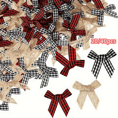 40pcs Christmas Bow Set Red Green Plaid Party Decorations