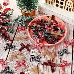 40pcs Christmas Bow Set Red Green Plaid Party Decorations