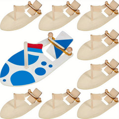 8pcs DIY Wooden Sailboat Rubber Band Paddle Boat Paint And Decorate