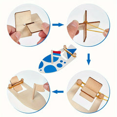 8pcs DIY Wooden Sailboat Rubber Band Paddle Boat Paint And Decorate