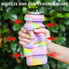 480ml Silicone Folding Water Bottle Outdoor Camping Hiking