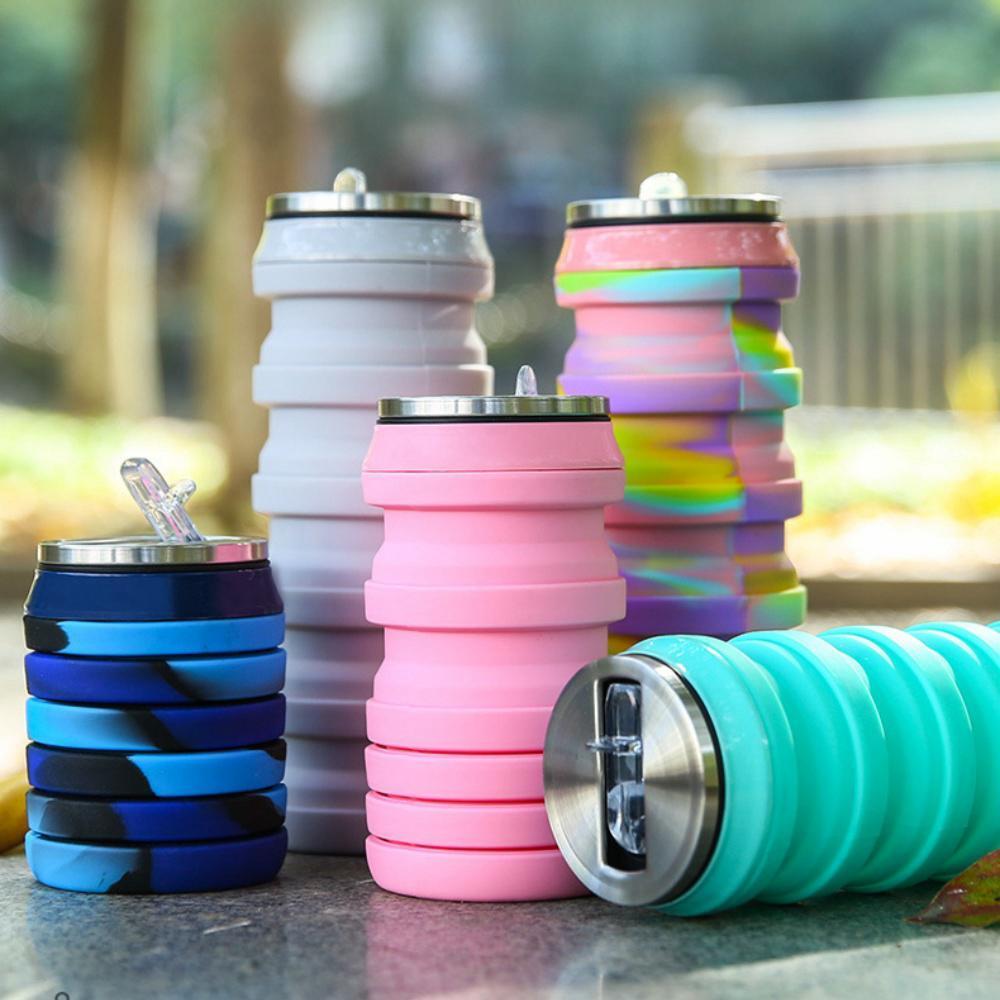 480ml Silicone Folding Water Bottle Outdoor Camping Hiking