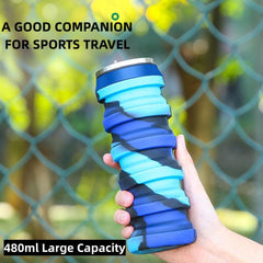480ml Silicone Folding Water Bottle Outdoor Camping Hiking